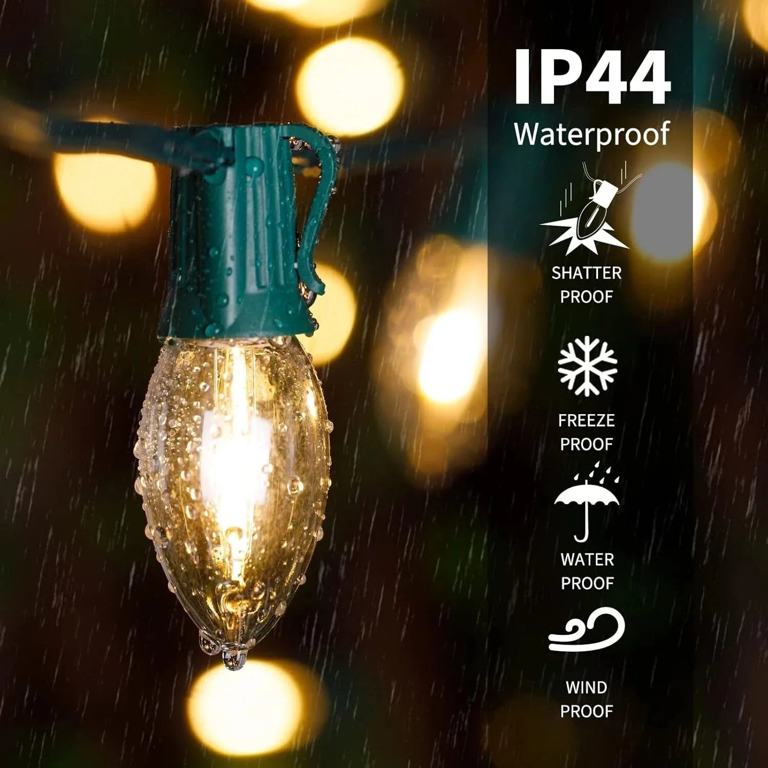 Vintage C9 LED Outdoor Warm White Christmas Lights, 50ft C9 String Lights 07FC0E-D4 - KOEEK [5]