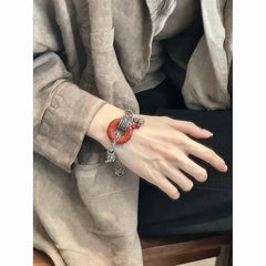 Vintage Chinese Jade Bracelet Retro Silver Tassel Beaded Bracelet for Women Gift 07FC0E-D4 - KOEEK [4]