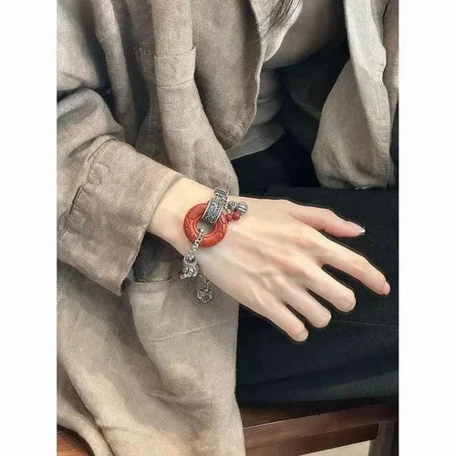 Vintage Chinese Jade Bracelet Retro Silver Tassel Beaded Bracelet for Women Gift 07FC0E-D4 - KOEEK [7]