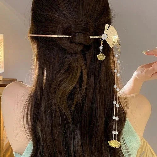 Vintage Chinese Style Fan Tassel Hairpin for Women Qipao Hair Accessory 07FC0E-D4 - KOEEK [3]