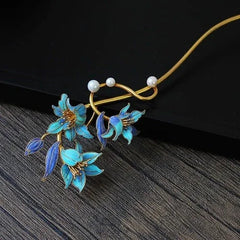 Vintage Chinese Style Lily Hairpin Faux Kingfisher Fashion Gift 07FC0E-D4 - KOEEK [2]