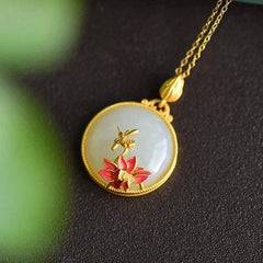 Vintage Chinese Style Lotus Dragonfly Pendant Necklace For Women Sweater Chain 07FC0E-D4 - KOEEK [2]