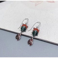 Vintage Cloisonne Koi Fish Dangle Earrings Women Chinese Style Jewelry Gift 07FC0E-D4 - KOEEK [2]