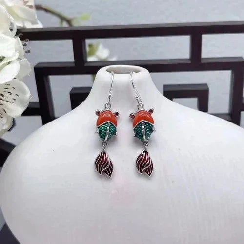 Vintage Cloisonne Koi Fish Dangle Earrings Women Chinese Style Jewelry Gift 07FC0E-D4 - KOEEK [4]