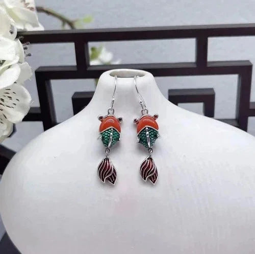 Vintage Cloisonne Koi Fish Dangle Earrings Women Chinese Style Jewelry Gift 07FC0E-D4 - KOEEK [5]