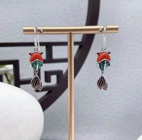 Vintage Cloisonne Koi Fish Dangle Earrings Women Chinese Style Jewelry Gift 07FC0E-D4 - KOEEK [6]