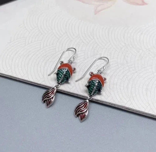 Vintage Cloisonne Koi Fish Dangle Earrings Women Chinese Style Jewelry Gift 07FC0E-D4 - KOEEK [7]