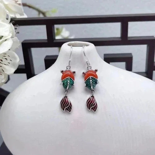 Vintage Cloisonne Koi Fish Dangle Earrings Women Chinese Style Jewelry Gift 07FC0E-D4 - KOEEK [8]