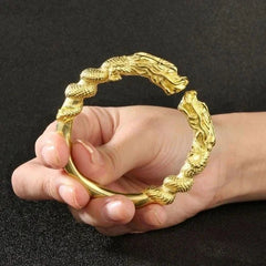 Vintage Double Dragon Head Brass Bangle Antique Style Open Bracelet Collectible 07FC0E-D4 - KOEEK [2]
