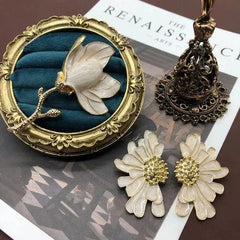 Vintage Enamel Magnolia Flower Brooch Earrings Set Retro Style Jewelry 07FC0E-D4 - KOEEK [1]