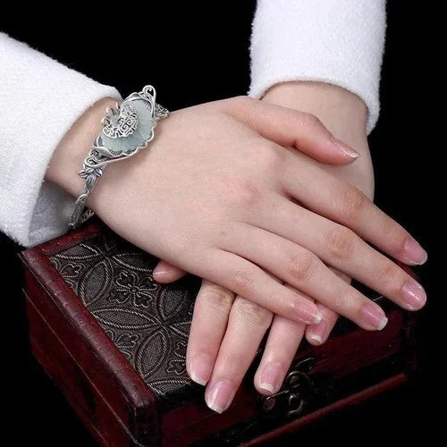 Vintage Ethnic Hetian Jade Bangle Bracelet Open Cuff Women Jewelry Ruyi Gift 07FC0E-D4 - KOEEK [3]