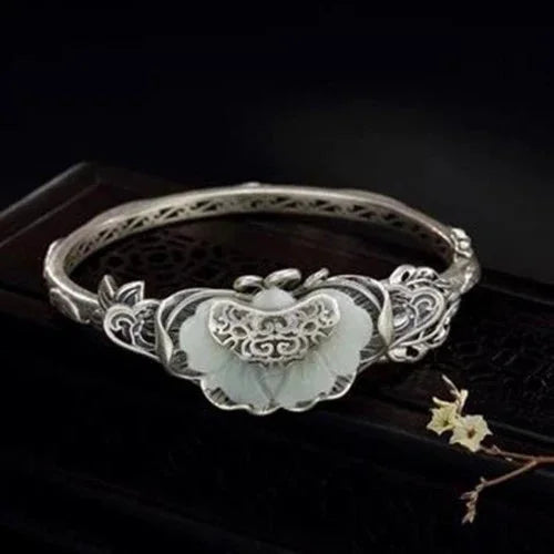Vintage Ethnic Hetian Jade Bangle Bracelet Open Cuff Women Jewelry Ruyi Gift 07FC0E-D4 - KOEEK [6]