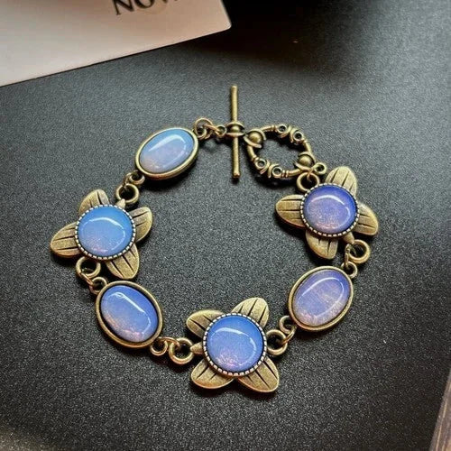 Vintage European Court Opal Bracelet Natural Stone Elegant Brass Butterfly 07FC0E-D4 - KOEEK [1]