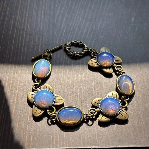 Vintage European Court Opal Bracelet Natural Stone Elegant Brass Butterfly 07FC0E-D4 - KOEEK [5]