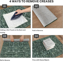 Vintage Floral 2x6 Rug, Dark Green Machine Washable Kitchen Rug 07FC0E-D4 - KOEEK [3]