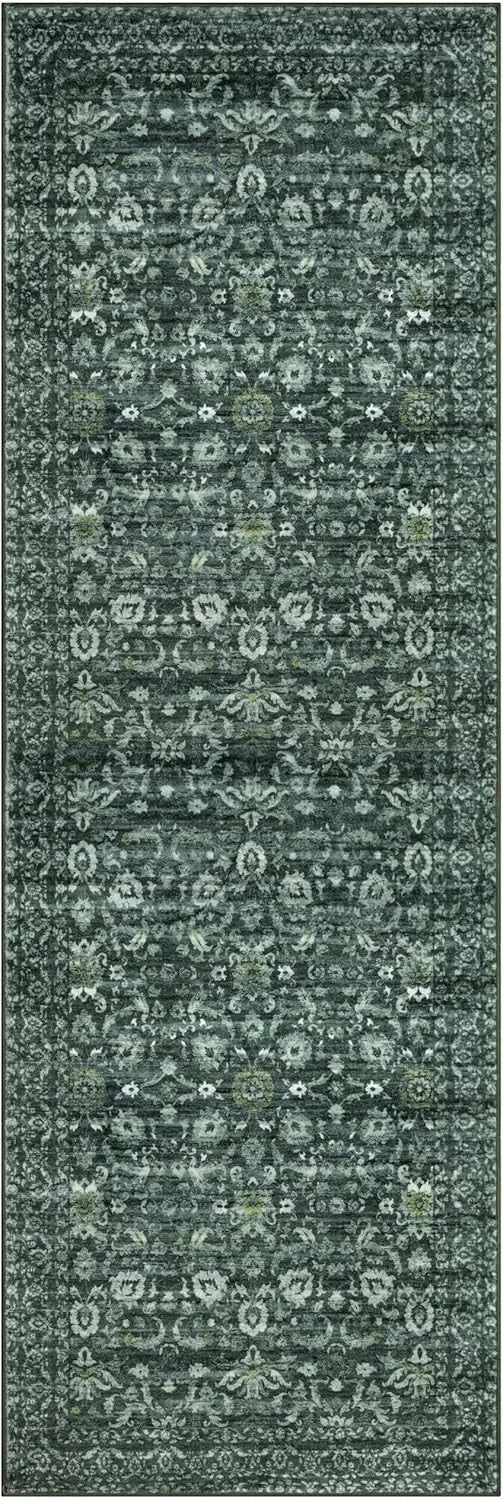 Vintage Floral 2x6 Rug, Dark Green Machine Washable Kitchen Rug 07FC0E-D4 - KOEEK [9]