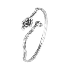 Vintage Flower Retro Rose Cuff Bangle 925 Silver Plating Women Jewelry Bracelet 07FC0E-D4 - KOEEK [2]