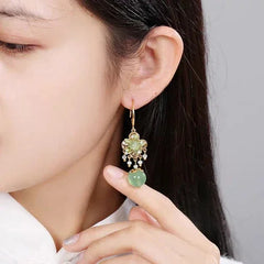 Vintage Green Jade Tassel Earrings Chinese Style Dangle Earrings For Women 07FC0E-D4 - KOEEK [2]