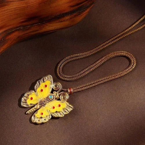 Vintage Long Pendant Necklace Filigree Butterfly Chinese Style Handmade Jewelry 07FC0E-D4 - KOEEK [2]
