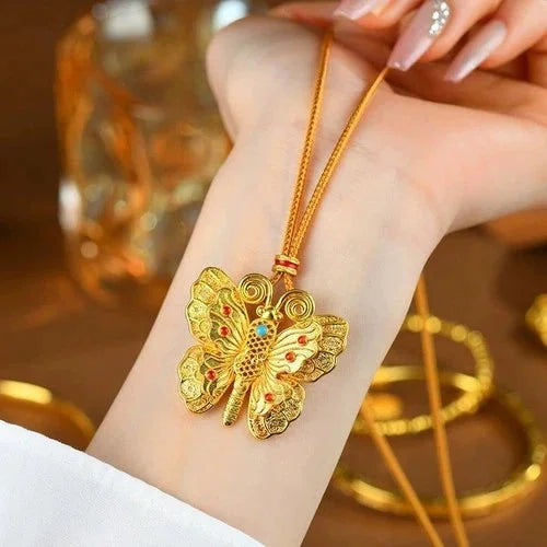 Vintage Long Pendant Necklace Filigree Butterfly Chinese Style Handmade Jewelry 07FC0E-D4 - KOEEK [5]