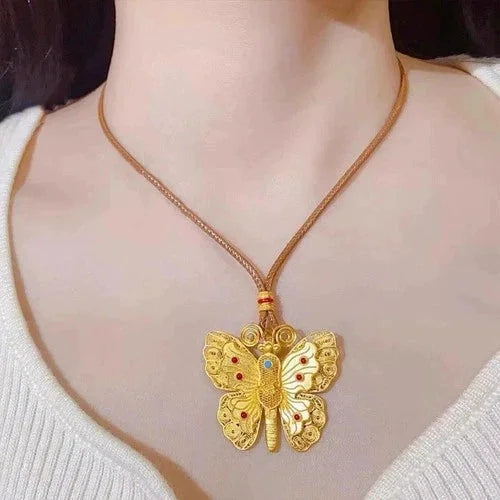 Vintage Long Pendant Necklace Filigree Butterfly Chinese Style Handmade Jewelry 07FC0E-D4 - KOEEK [6]