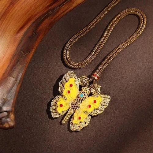 Vintage Long Pendant Necklace Filigree Butterfly Chinese Style Handmade Jewelry 07FC0E-D4 - KOEEK [7]