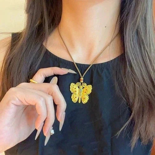 Vintage Long Pendant Necklace Filigree Butterfly Chinese Style Handmade Jewelry 07FC0E-D4 - KOEEK [8]