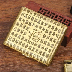 Vintage Metal Gold Good Luck Cigarette Case Double Sided Box Men Tobacco Holder 07FC0E-D4 - KOEEK [4]