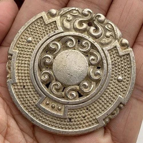 Vintage White Copper Hollow Double Beast Design 50mm Commemorative Medal 07FC0E-D4 - KOEEK [1]