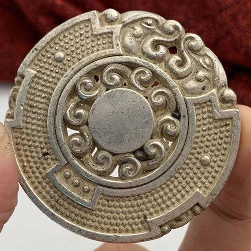 Vintage White Copper Hollow Double Beast Design 50mm Commemorative Medal 07FC0E-D4 - KOEEK [3]