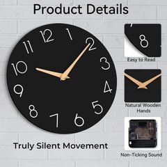 Wall Clock,14''Wooden Silent Non-Ticking, Decorative Battery Operated Wall Clock 07FC0E-D4 - KOEEK [4]