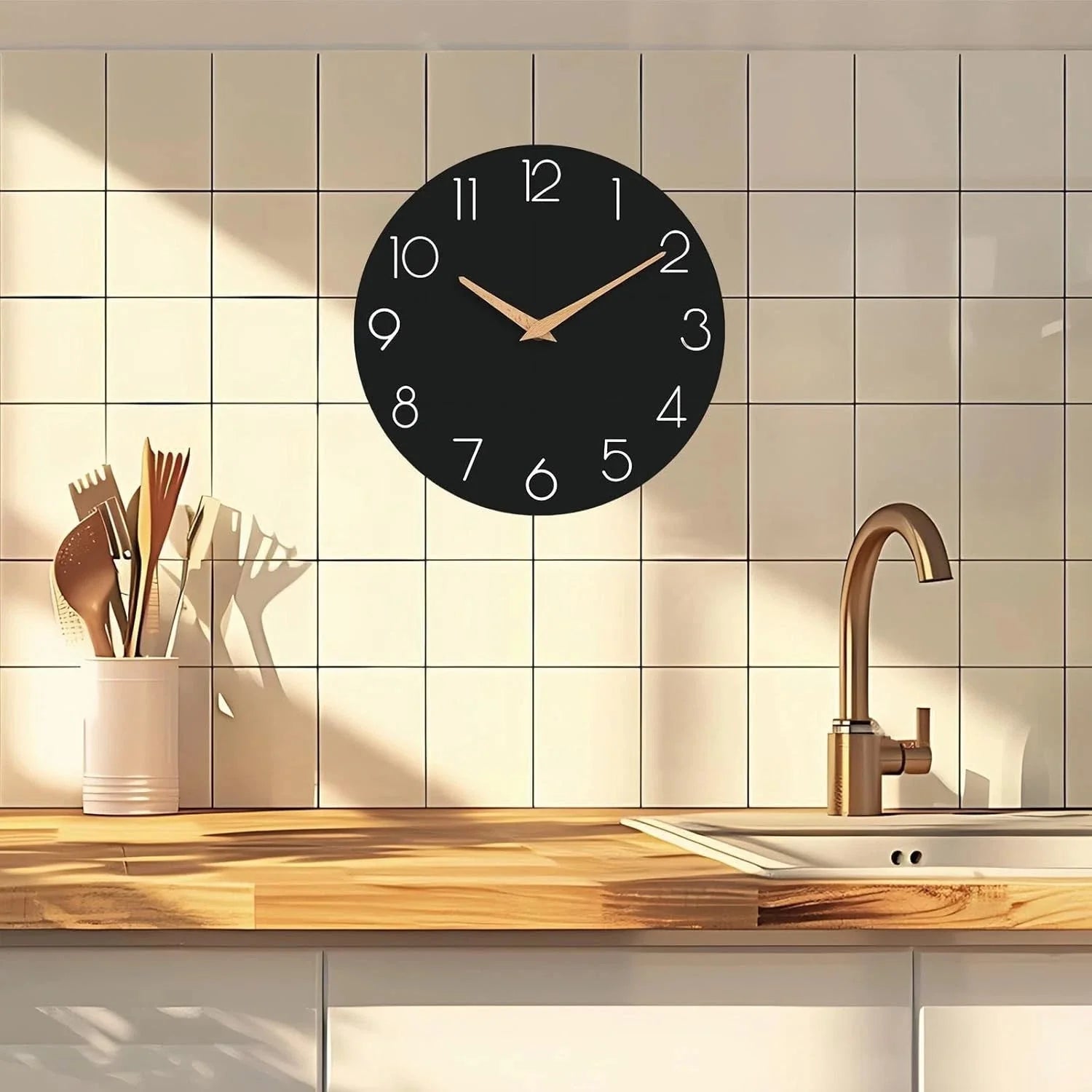 Wall Clock,14''Wooden Silent Non-Ticking, Decorative Battery Operated Wall Clock 07FC0E-D4 - KOEEK [7]