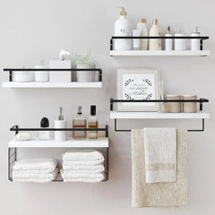 Wall Mounted White Wooden Floating Shelf -Rustic Bathroom Wall Shelves, Set of 4 07FC0E-D4 - KOEEK [2]