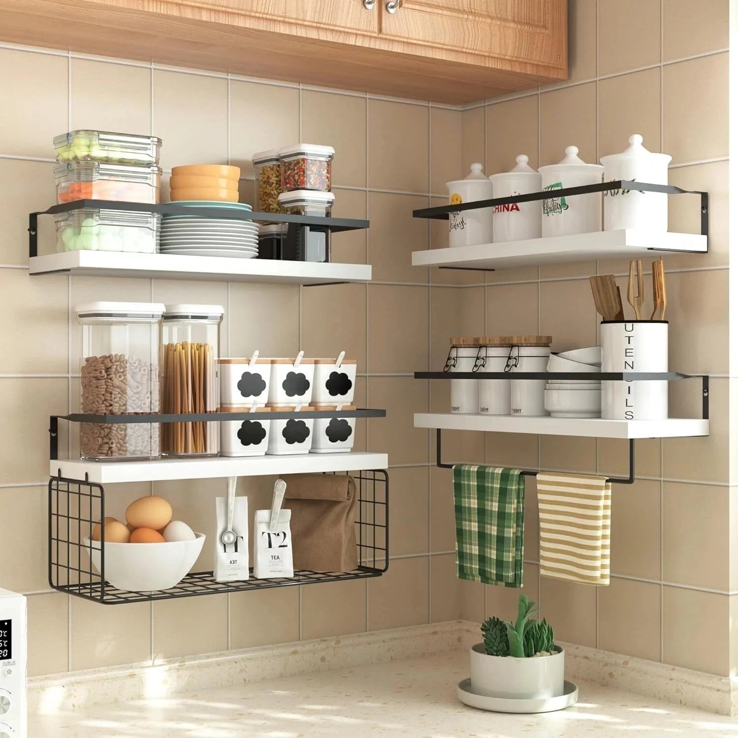 Wall Mounted White Wooden Floating Shelf -Rustic Bathroom Wall Shelves, Set of 4 07FC0E-D4 - KOEEK [4]