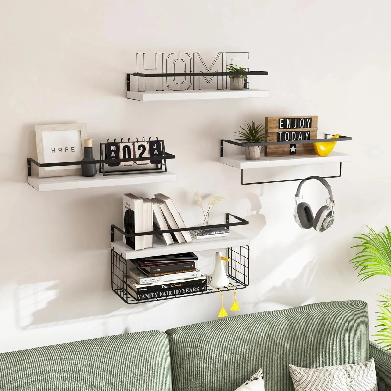Wall Mounted White Wooden Floating Shelf -Rustic Bathroom Wall Shelves, Set of 4 07FC0E-D4 - KOEEK [7]