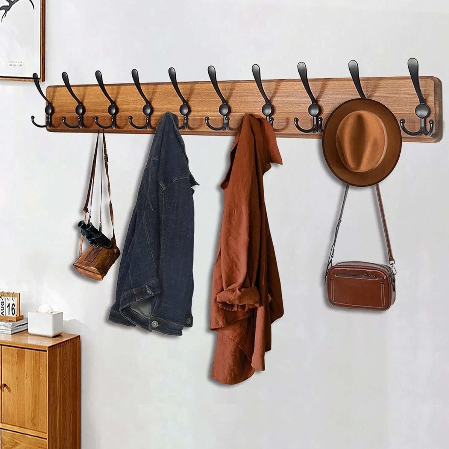 Wall-mounted coat rack, 38 9/16 inches long, 10 triple hooks, brown finish 07FC0E-D4 - KOEEK [2]