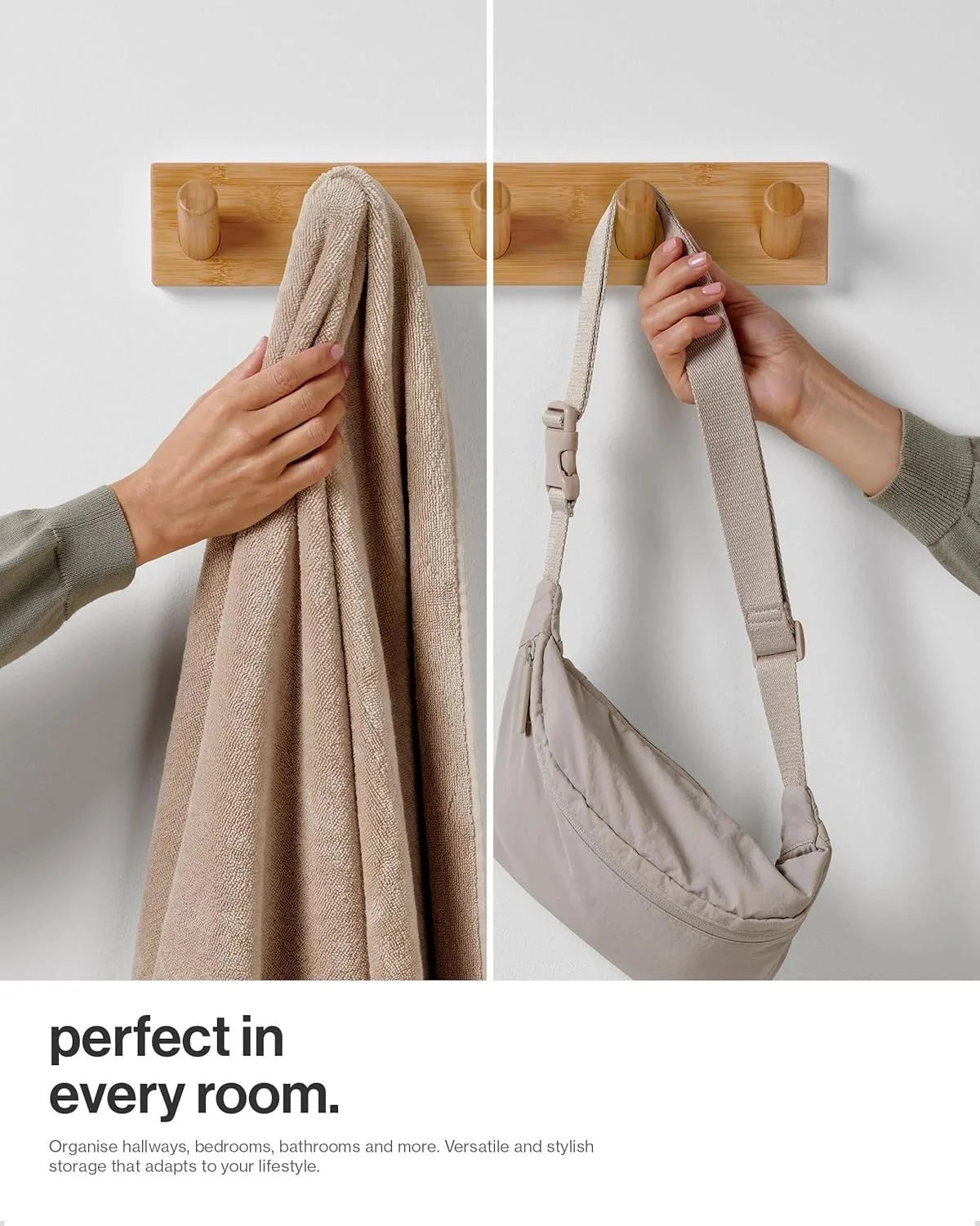 Wall-mounted coat rack with 5 heavy-duty 1-inch diameter hooks (set of 2) 07FC0E-D4 - KOEEK [5]