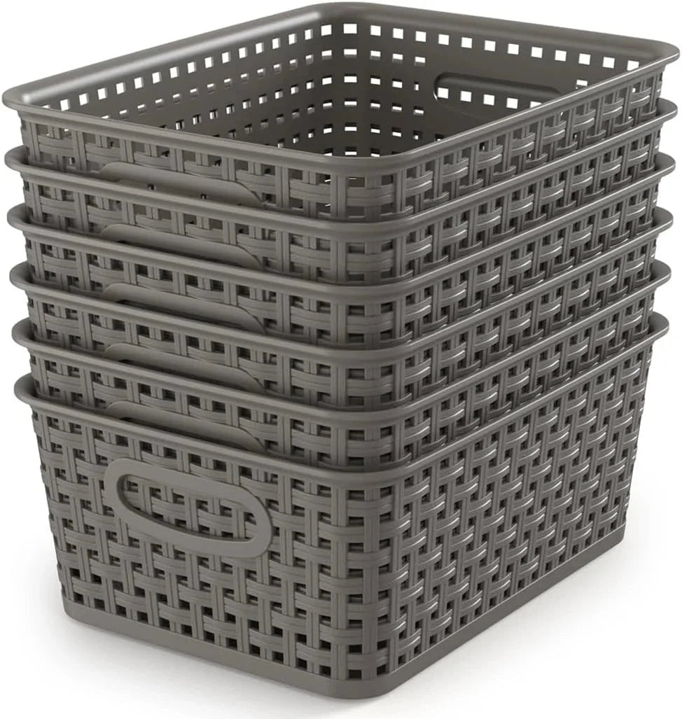 Weave Storage Organizer Baskets, Grey 6-Pack Plastic Woven Baskets 07FC0E-D4 - KOEEK [1]