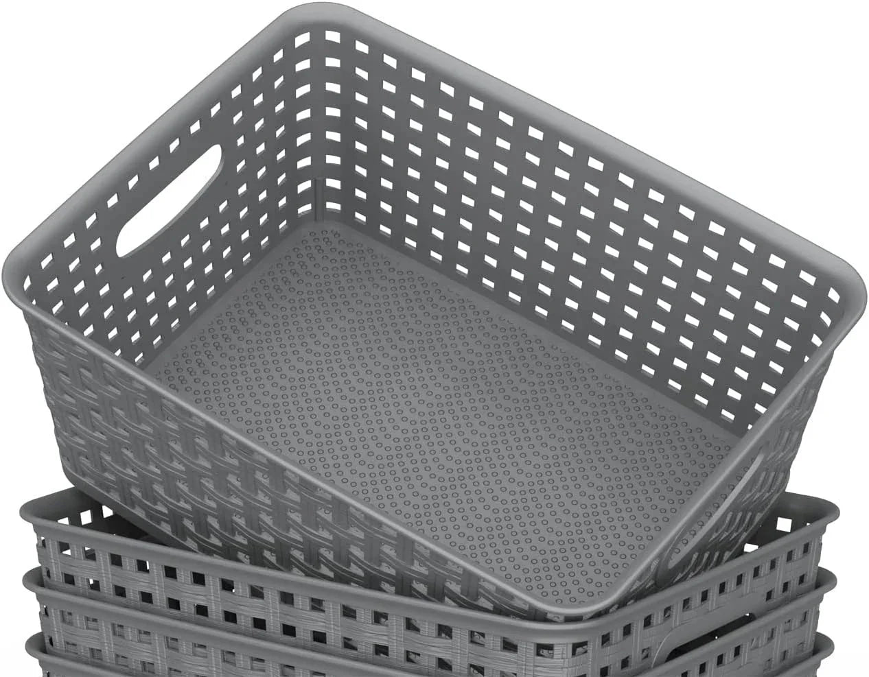 Weave Storage Organizer Baskets, Grey 6-Pack Plastic Woven Baskets 07FC0E-D4 - KOEEK [4]
