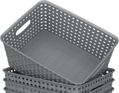 Weave Storage Organizer Baskets, Grey 6-Pack Plastic Woven Baskets 07FC0E-D4 - KOEEK [4]