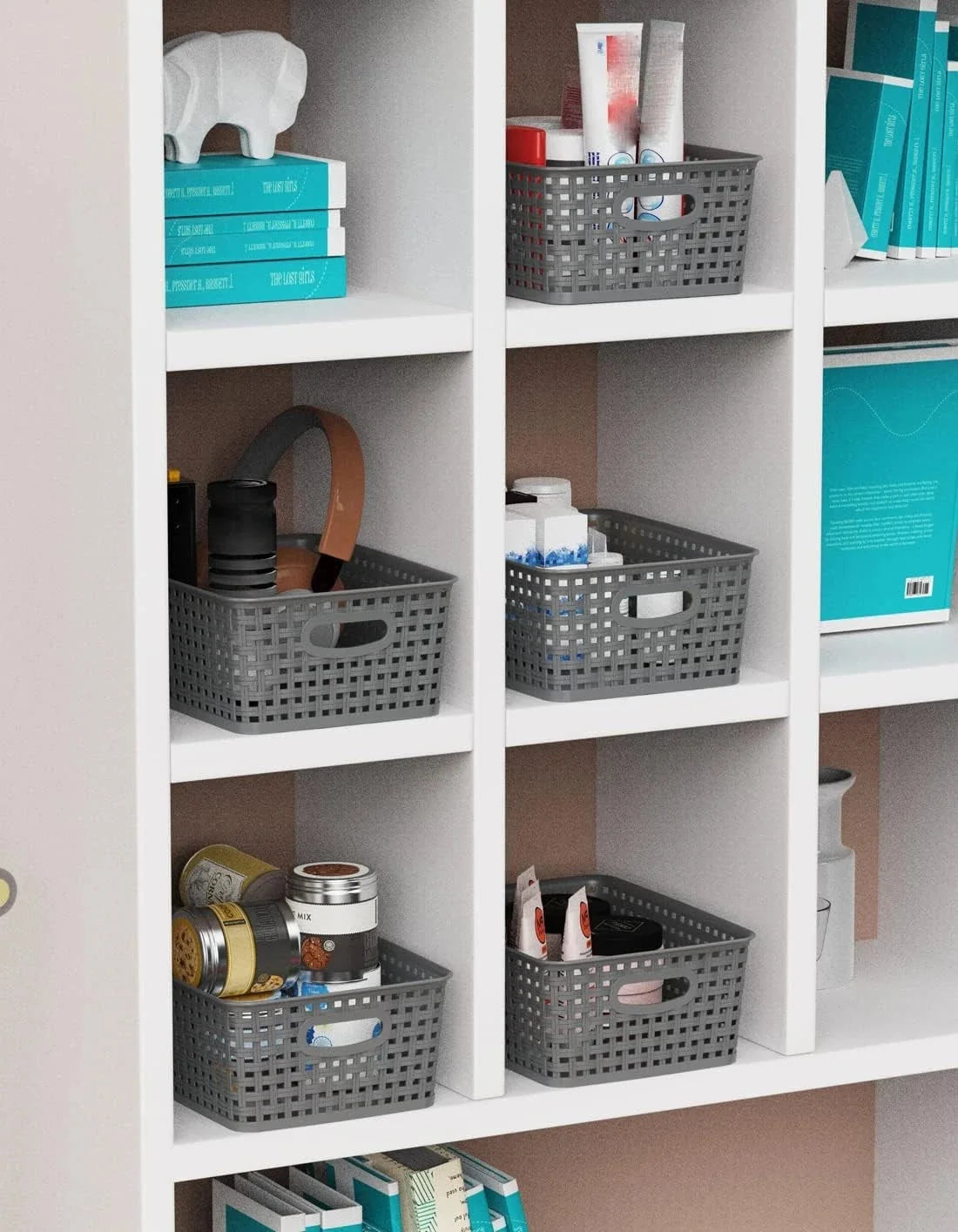 Weave Storage Organizer Baskets, Grey 6-Pack Plastic Woven Baskets 07FC0E-D4 - KOEEK [7]
