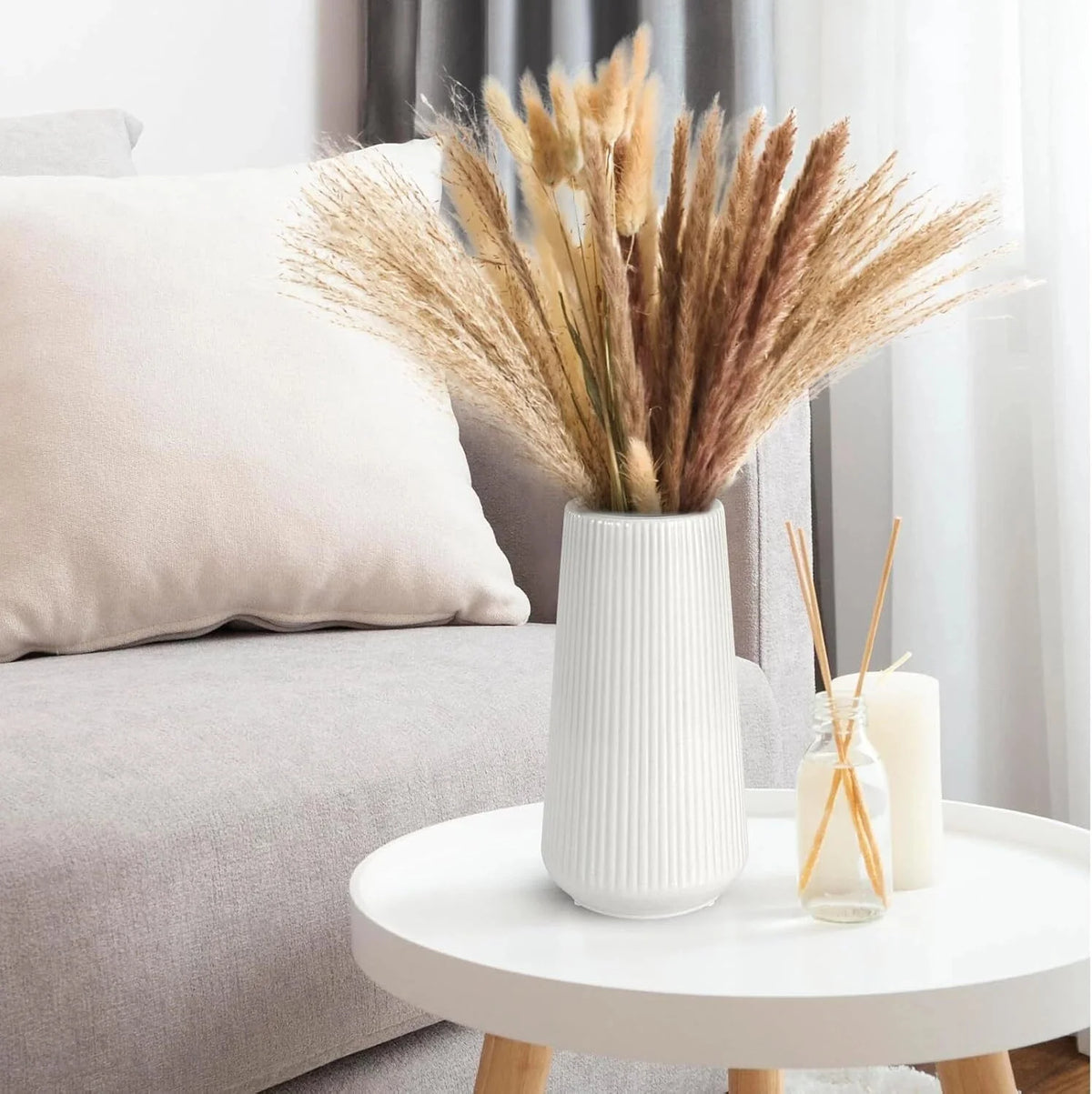 White Ceramic Vase, Small Cute Flower Vase for Pampas Grass, Home, Living Room 07FC0E-D4 - KOEEK [1]