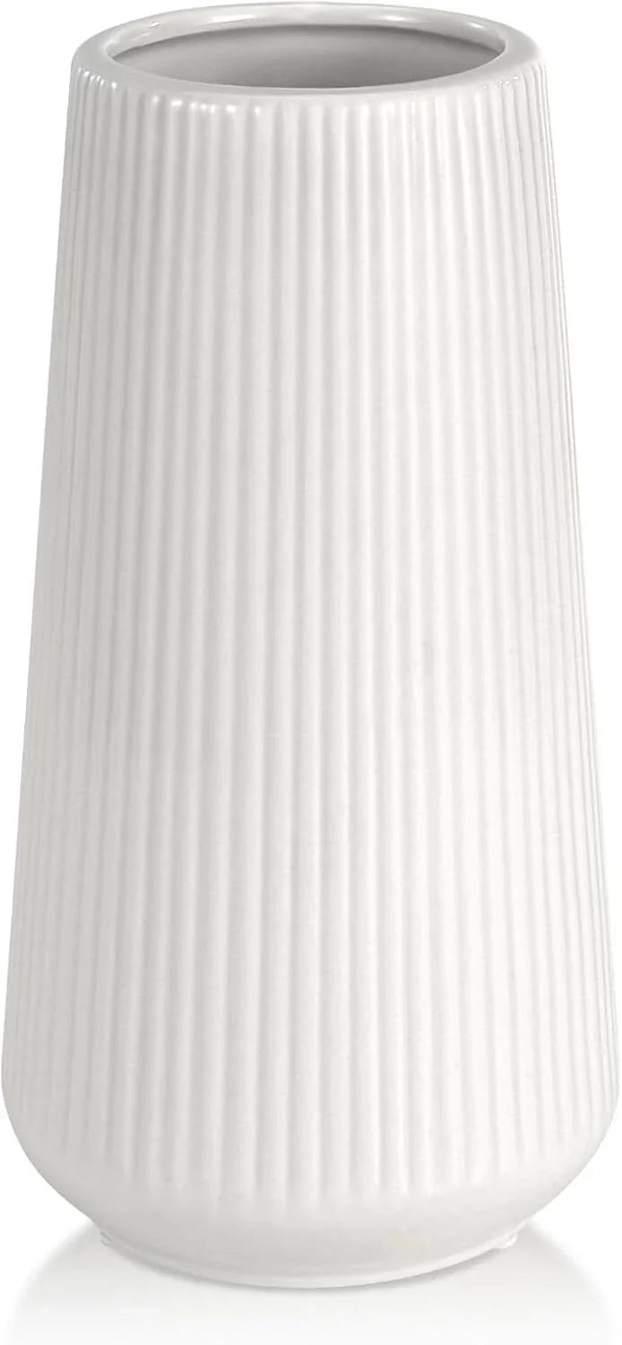 White Ceramic Vase, Small Cute Flower Vase for Pampas Grass, Home, Living Room 07FC0E-D4 - KOEEK [2]