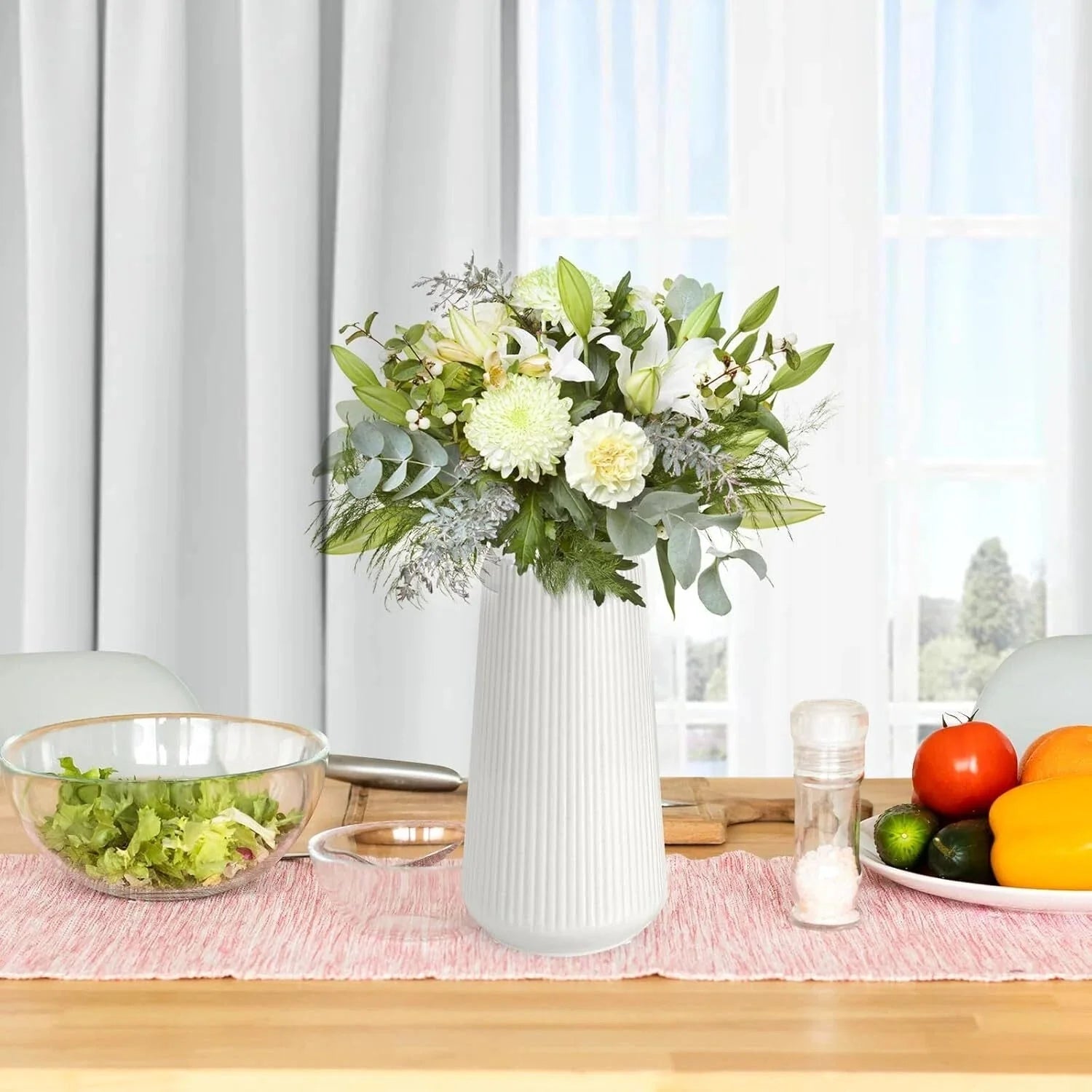 White Ceramic Vase, Small Cute Flower Vase for Pampas Grass, Home, Living Room 07FC0E-D4 - KOEEK [6]