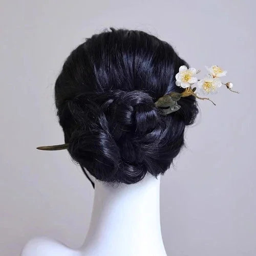 White Plum Blossom Hairpin Wooden Hanfu Hair Stick Chinese Style Women Gift 07FC0E-D4 - KOEEK [2]