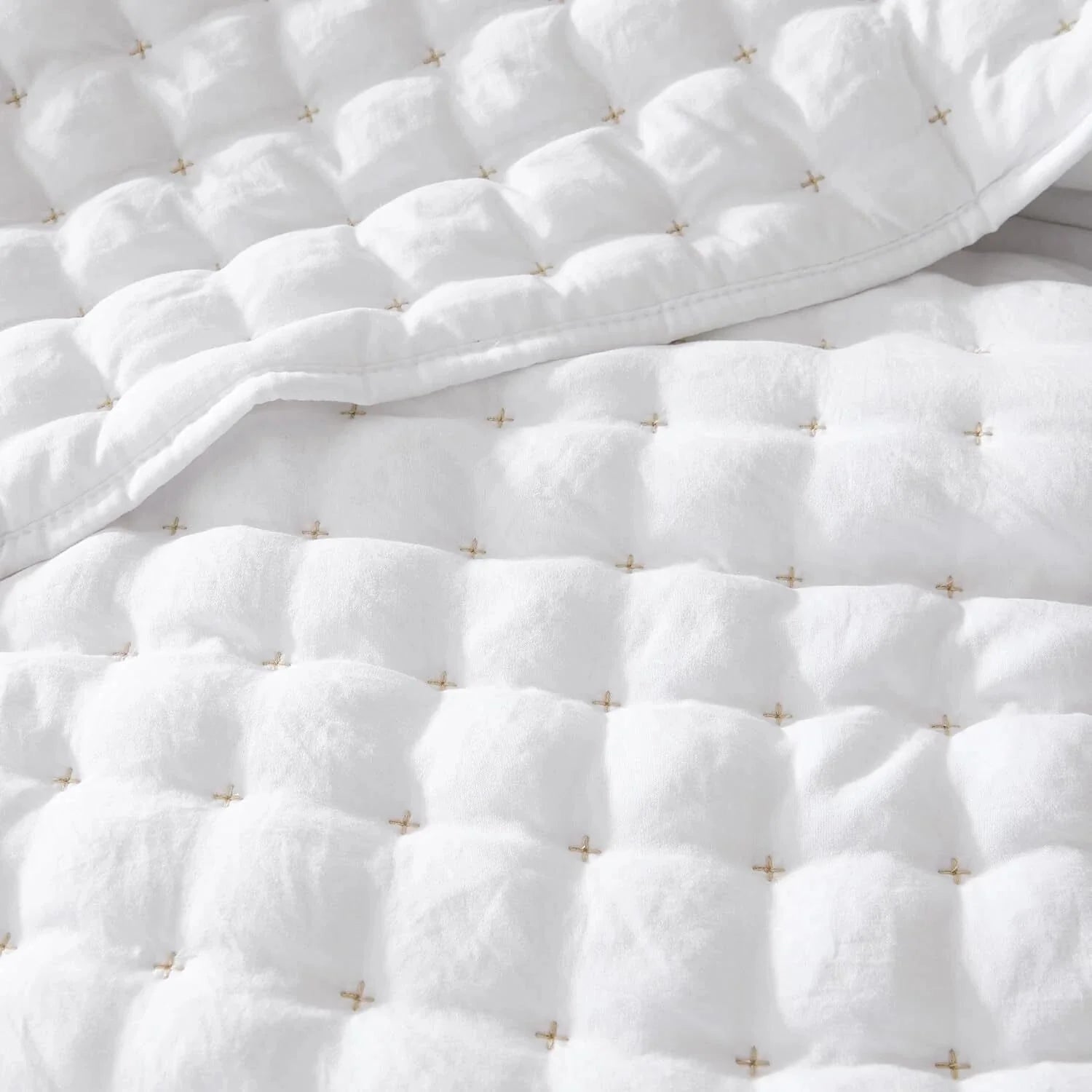 White Queen Size Quilt Bedding Sets with Pillow Shams,Lightweight Soft Bedspread 07FC0E-D4 - KOEEK [6]