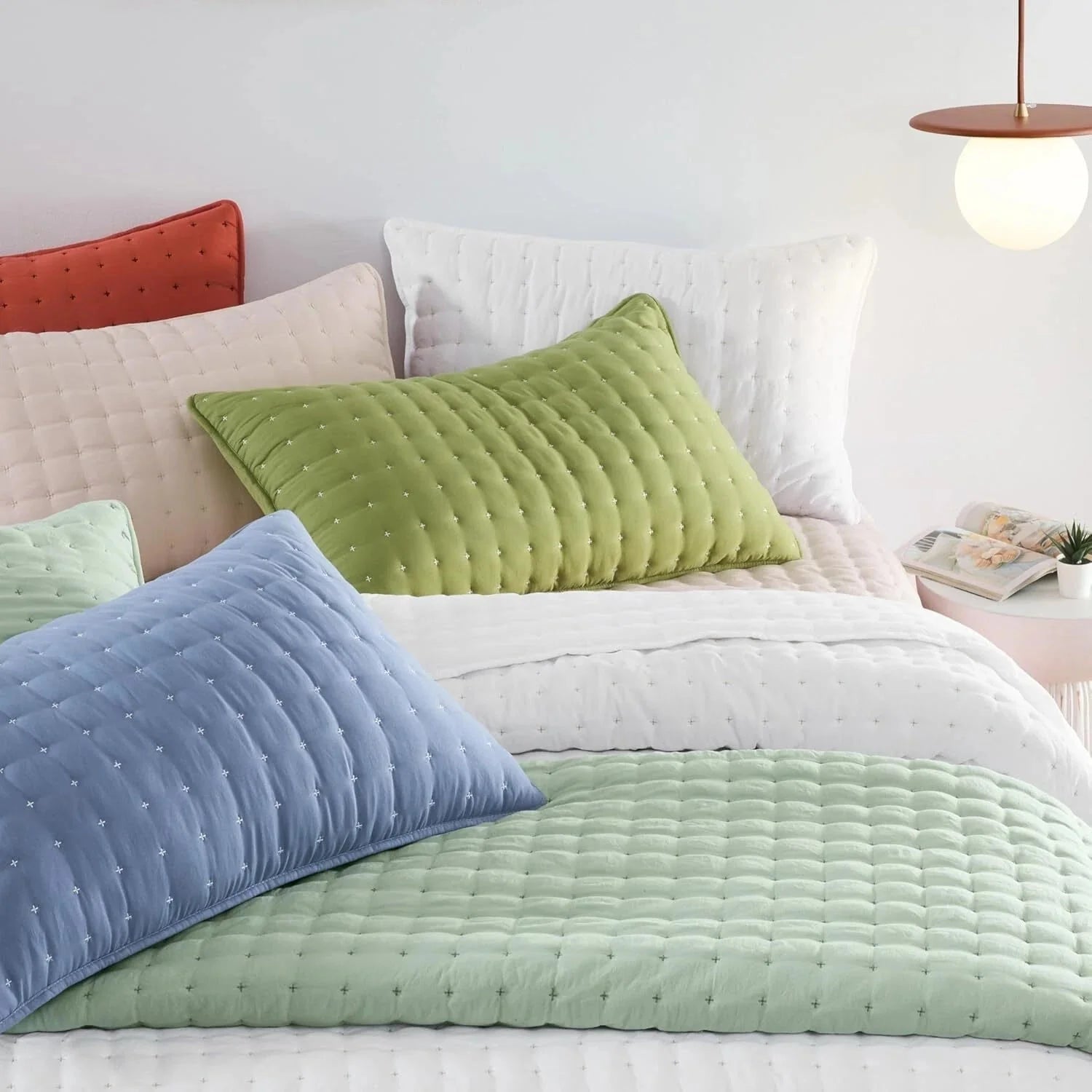 White Queen Size Quilt Bedding Sets with Pillow Shams,Lightweight Soft Bedspread 07FC0E-D4 - KOEEK [7]