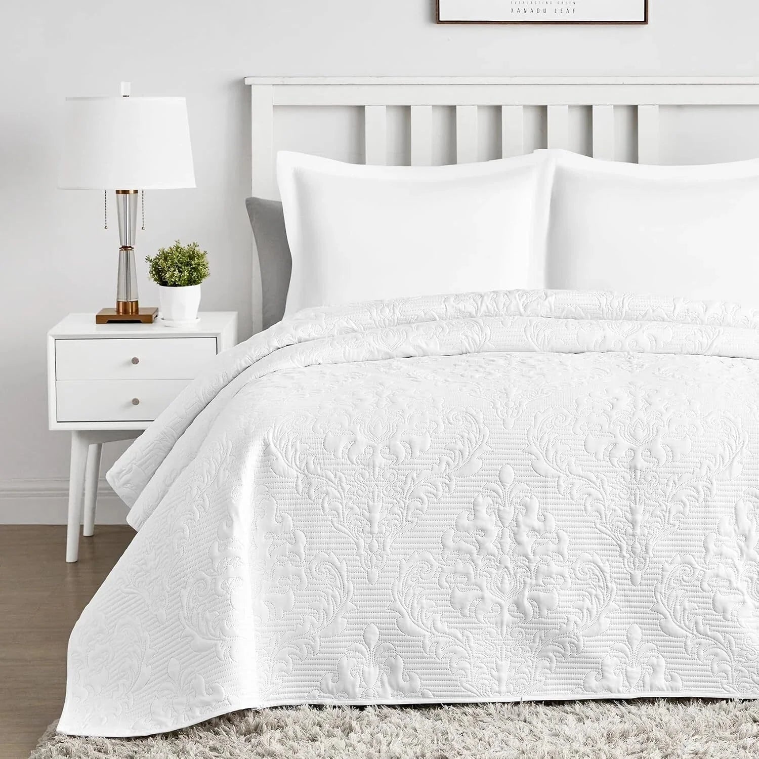 White Quilt Queen Size - Damask Ultrasonic Summer Bedspread Queen, Lightweight 07FC0E-D4 - KOEEK [2]