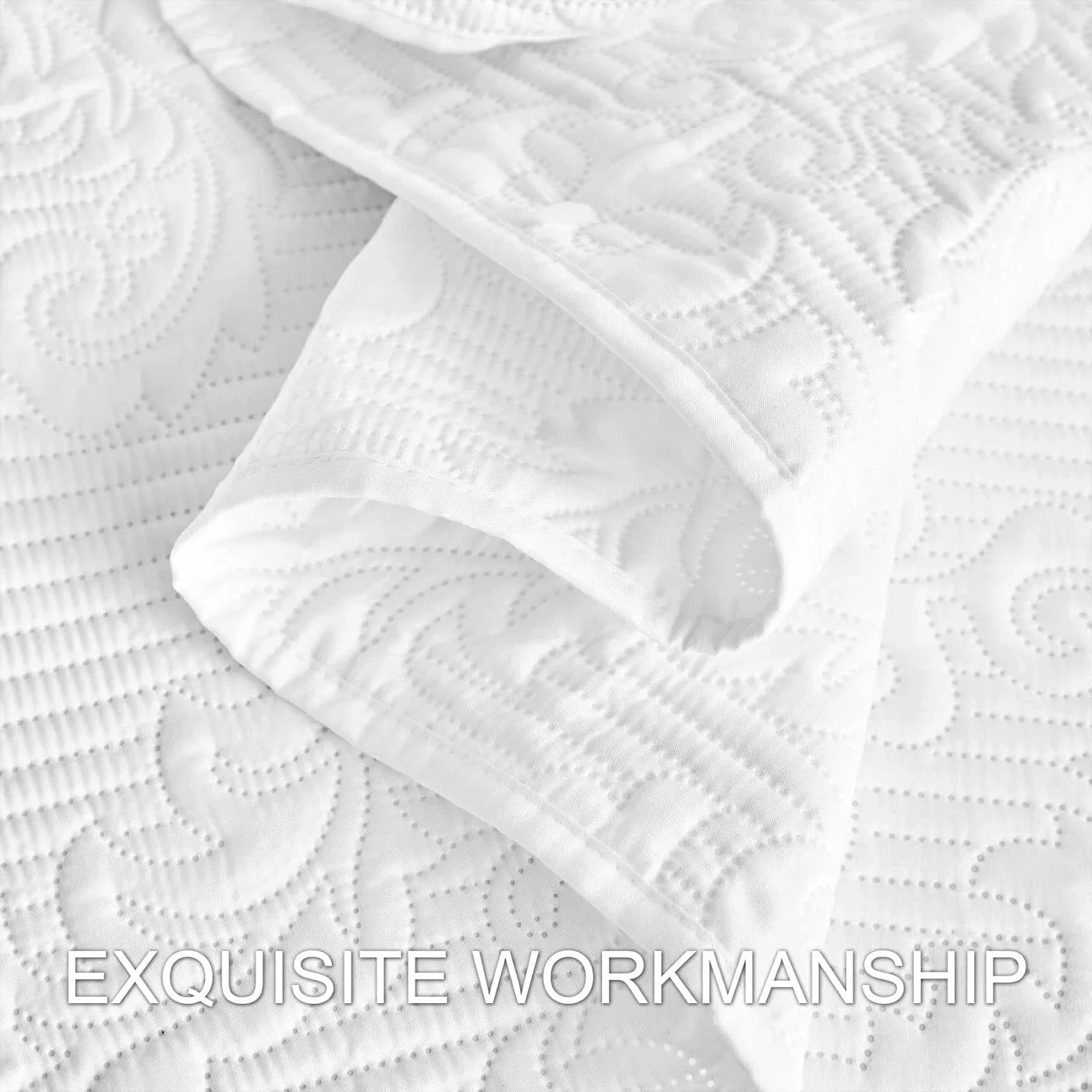 White Quilt Queen Size - Damask Ultrasonic Summer Bedspread Queen, Lightweight 07FC0E-D4 - KOEEK [5]