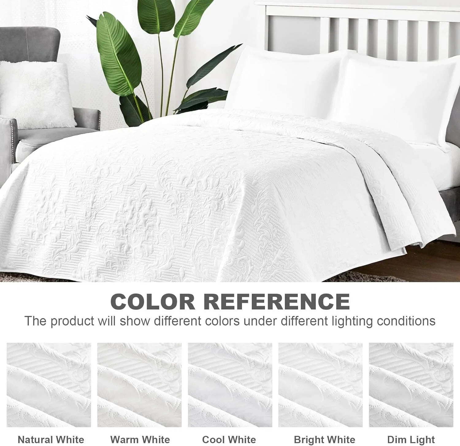 White Quilt Queen Size - Damask Ultrasonic Summer Bedspread Queen, Lightweight 07FC0E-D4 - KOEEK [6]